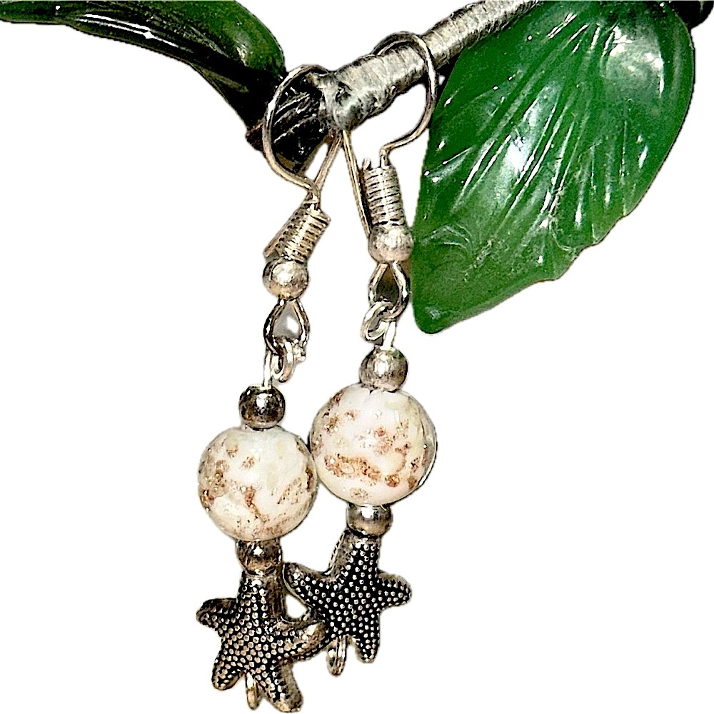 NEW Hand Crafted Star Fish Beaded Silver Tone Earrings